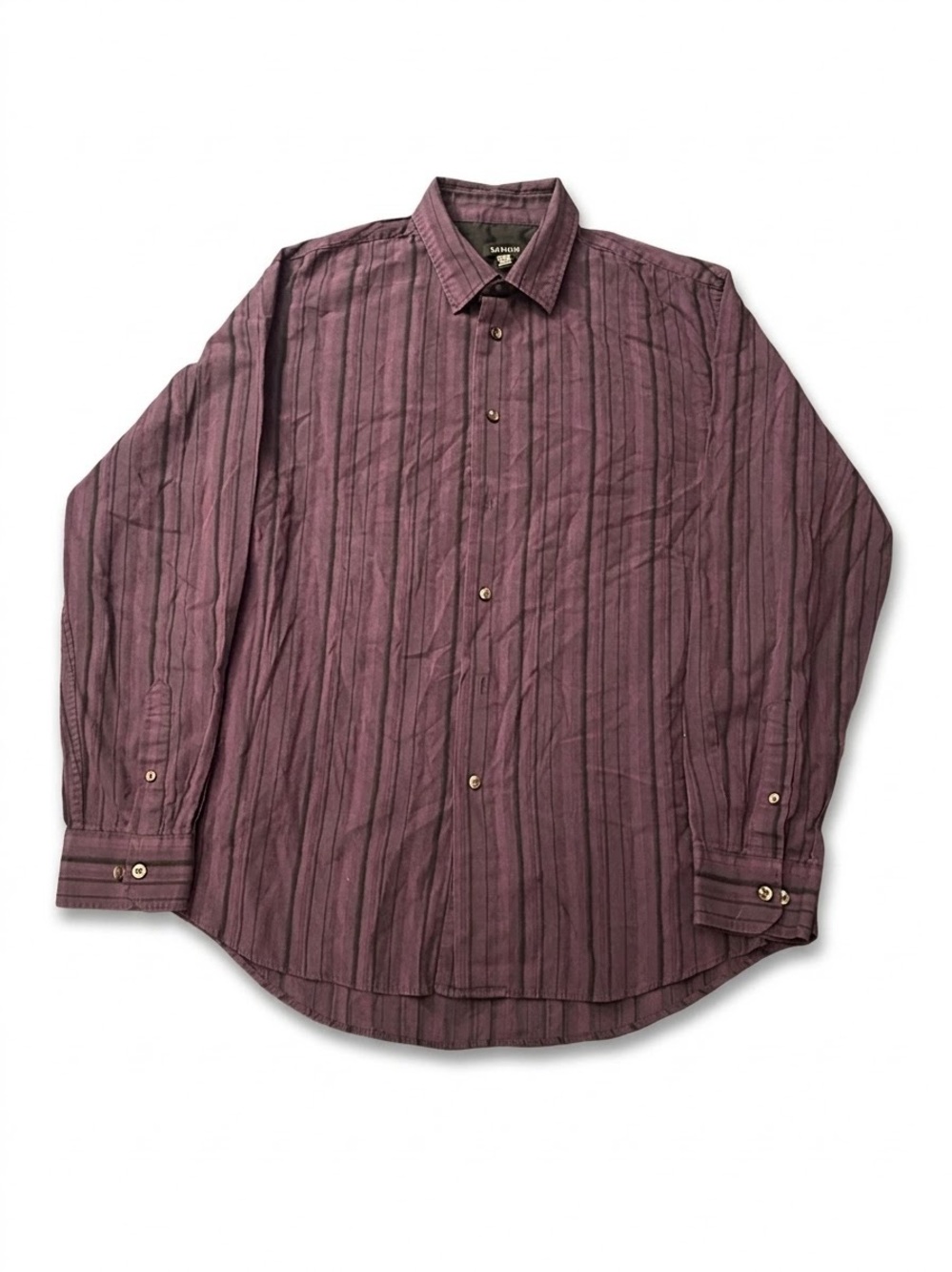 Van Heusen Men's Button-Up Shirt - Plum Stripe